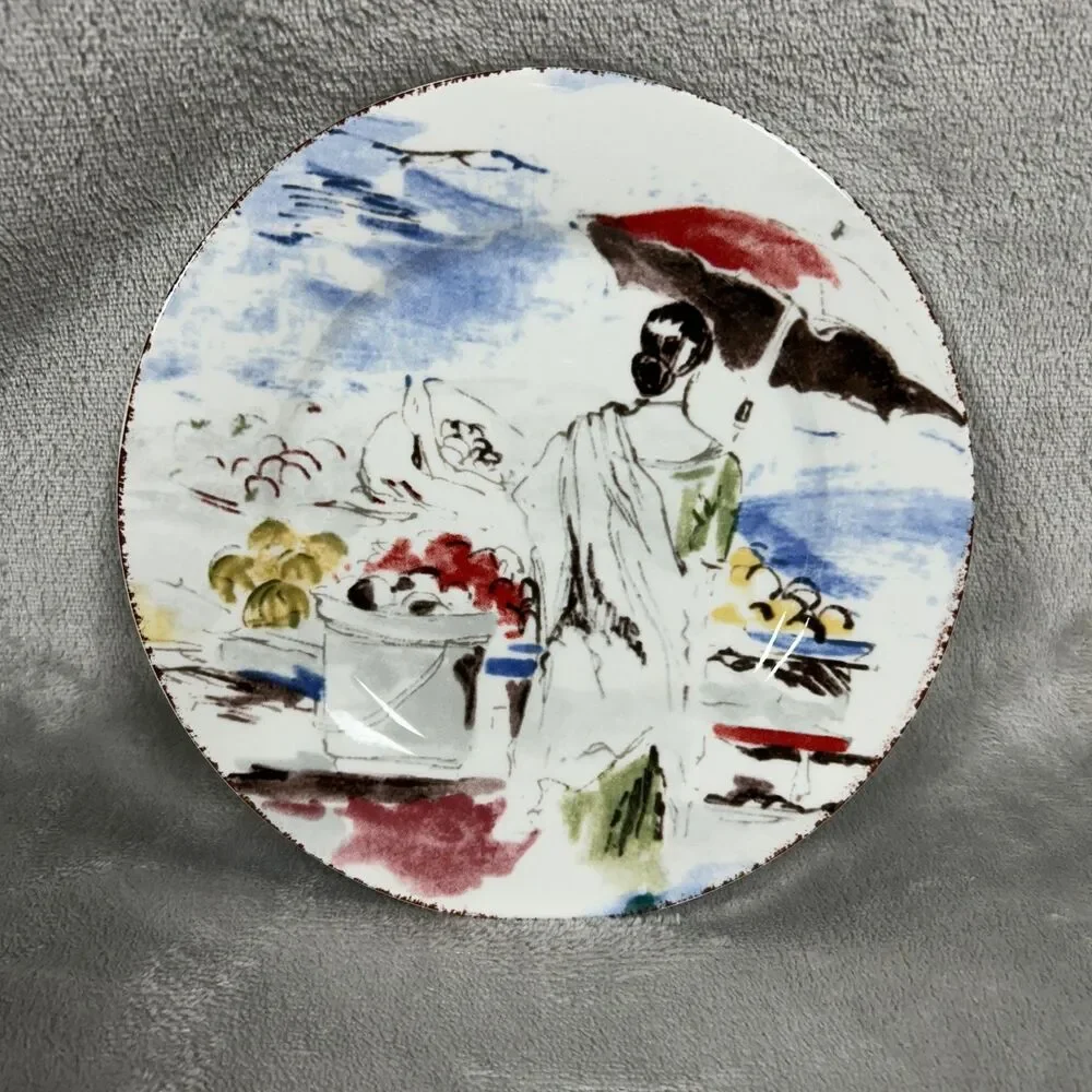 Pier 1 Set of 4 7.5 Inch Destination Collection Plate Set Watercolor Style
